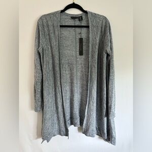 Tahari 100% Linen Long Sleeve Open Cardigan Blue  Low Side Slits M New